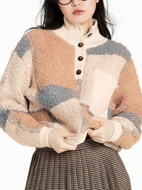 Sandy Liang Cream Ribbed Collar Pullover with Knit Texture